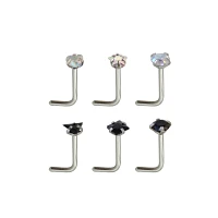Multi-Pack Shape CZ L-Bend Nose Rings 6 Pack - 20 Gauge