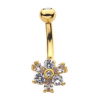 CZ Goldplated Flower Belly Ring - 14 Gauge