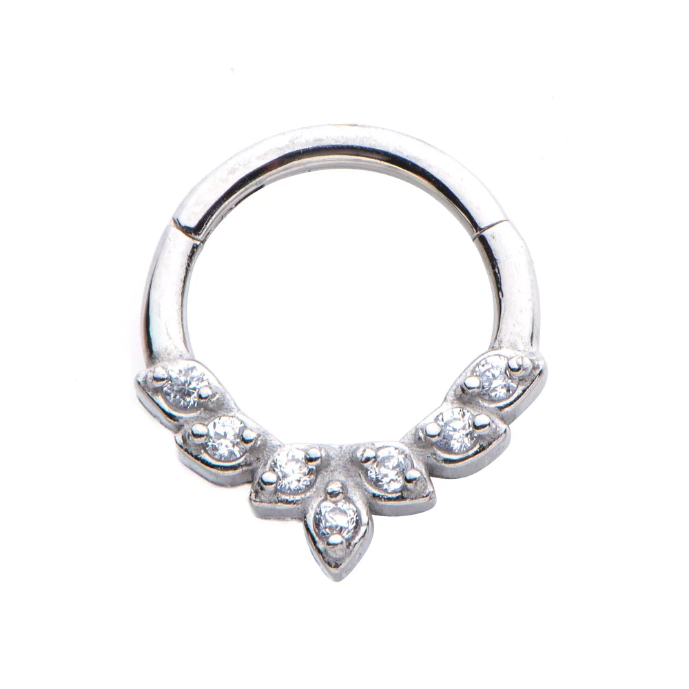 CZ Silvertone Leaf Hinged Septum Ring