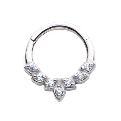 CZ Silvertone Leaf Hinged Septum Ring