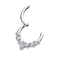 CZ Silvertone Leaf Hinged Septum Ring