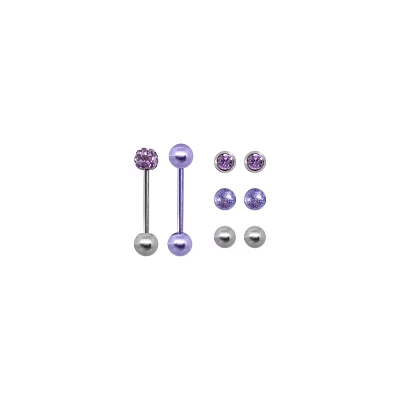 Multi-Pack CZ Purple Barbells with Extra Balls - 14 Gauge