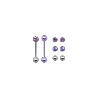 Multi-Pack CZ Purple Barbells with Extra Balls - 14 Gauge