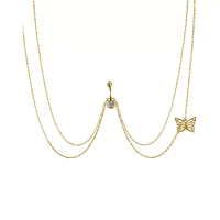 CZ Butterfly Chain Belly Ring - 14 Gauge