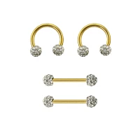 Multi-Pack CZ Goldtone Titanium Nipple Barbells and Horseshoe Rings 2 Pair - 14 Gauge