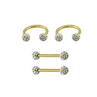 Multi-Pack CZ Goldtone Titanium Nipple Barbells and Horseshoe Rings 2 Pair - 14 Gauge