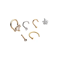 Multi-Pack Goldtone CZ Nose Rings 6 Pack - 20 Gauge
