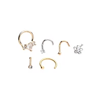 Multi-Pack Goldtone CZ Nose Rings 6 Pack - 20 Gauge
