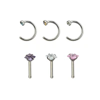 Multi-Pack CZ Bone Nose Rings and Hoop 6 Pack