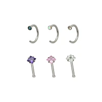 Multi-Pack CZ Bone Nose Rings and Hoop 6 Pack