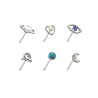 Multi-Pack CZ Galaxy Bone Nose Rings 6 Pack - 20 Gauge