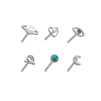 Multi-Pack CZ Galaxy Bone Nose Rings 6 Pack - 20 Gauge