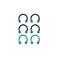 Multi-Pack Teal CZ Horseshoe Rings 3 Pair - 16 Gauge