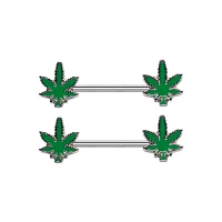 Glow the Dark Weed Leaf Nipple Barbells - 14 Gauge