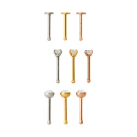 Multi-Pack CZ Rosegold Silver and Gold Nose Pins 9 Pack - 20 Gauge
