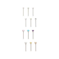 Multi-Pack CZ Pronged Nose Pins 12 Pack - 20 Gauge
