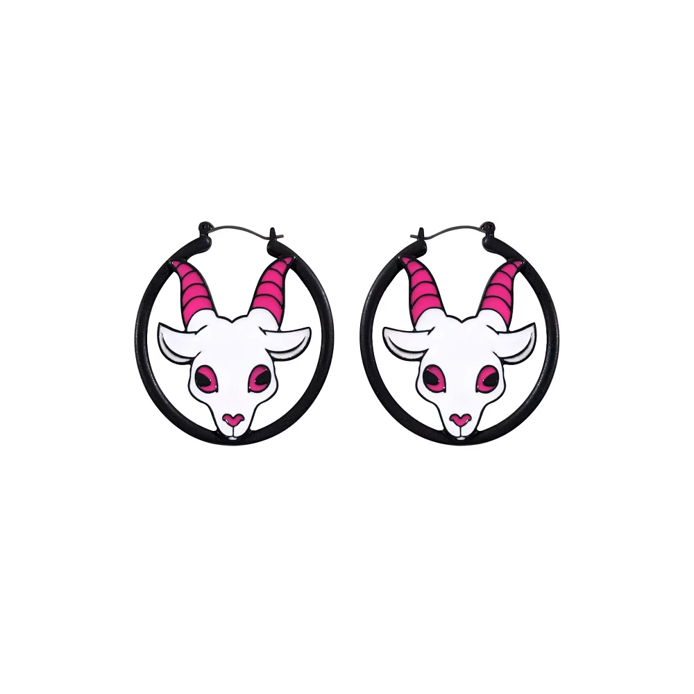 Demon Goat Hoop Earrings - 18 Gauge