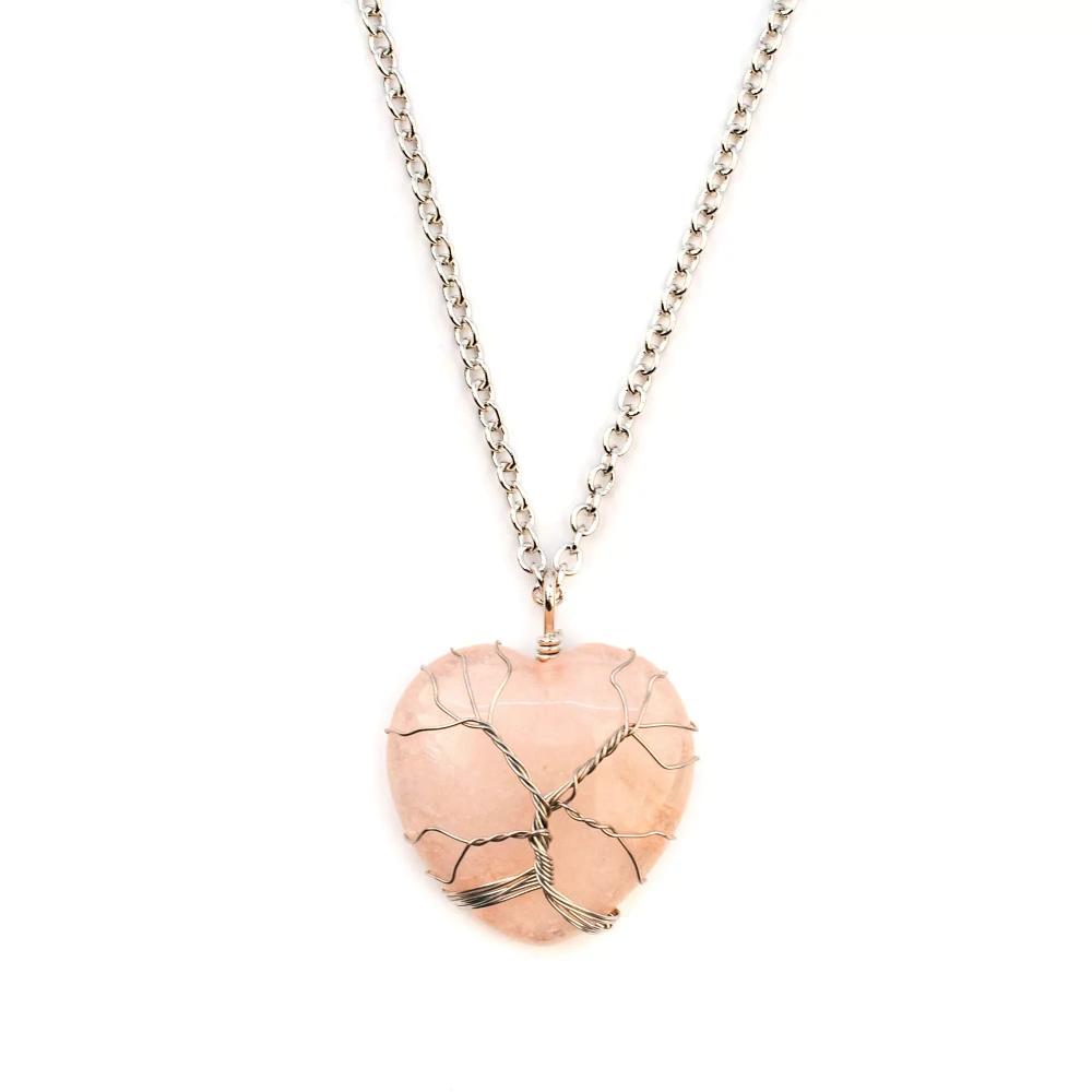 Rose Quartz Cage Stone Heart Chain Necklace