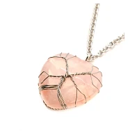 Rose Quartz Cage Stone Heart Chain Necklace