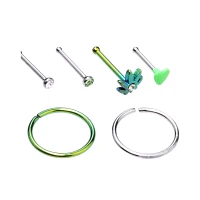 Multi-Pack CZ Leaf Nose Pins and Hoop Rings 6 Pack - 20 Gauge