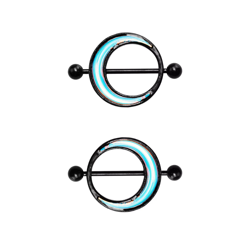 Black and Blue Crescent Moon Nipple Shields - 14 Gauge