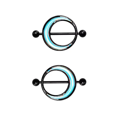 Black and Blue Crescent Moon Nipple Shields - 14 Gauge