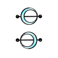 Black and Blue Crescent Moon Nipple Shields - 14 Gauge