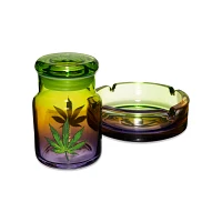 Ombre Weed Leaf Stash Jar and Ashtray Set - 4.6 oz
