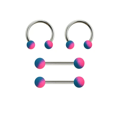Multi-Pack Blue and Purple Horseshoe Rings Nipple Barbells 2 Pair - 14 Gauge