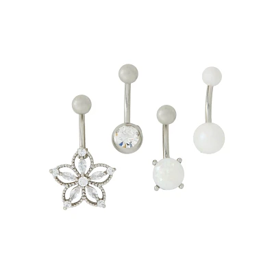 Multi-Pack CZ and Faux Opal Banana Belly Rings 4 Pack - 14 Gauge