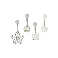 Multi-Pack CZ and Faux Opal Banana Belly Rings 4 Pack - 14 Gauge