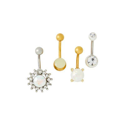 Multi-Pack Assorted CZ Faux Opal and Glow in the Dark Belly Rings 4 Pack - 14 Gauge
