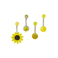 Multi-Pack CZ Sunflower Belly Rings 4 Pack - 14 Gauge