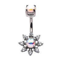 Prong CZ Flower Belly Ring - 14 Gauge