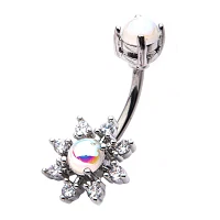 Prong CZ Flower Belly Ring - 14 Gauge