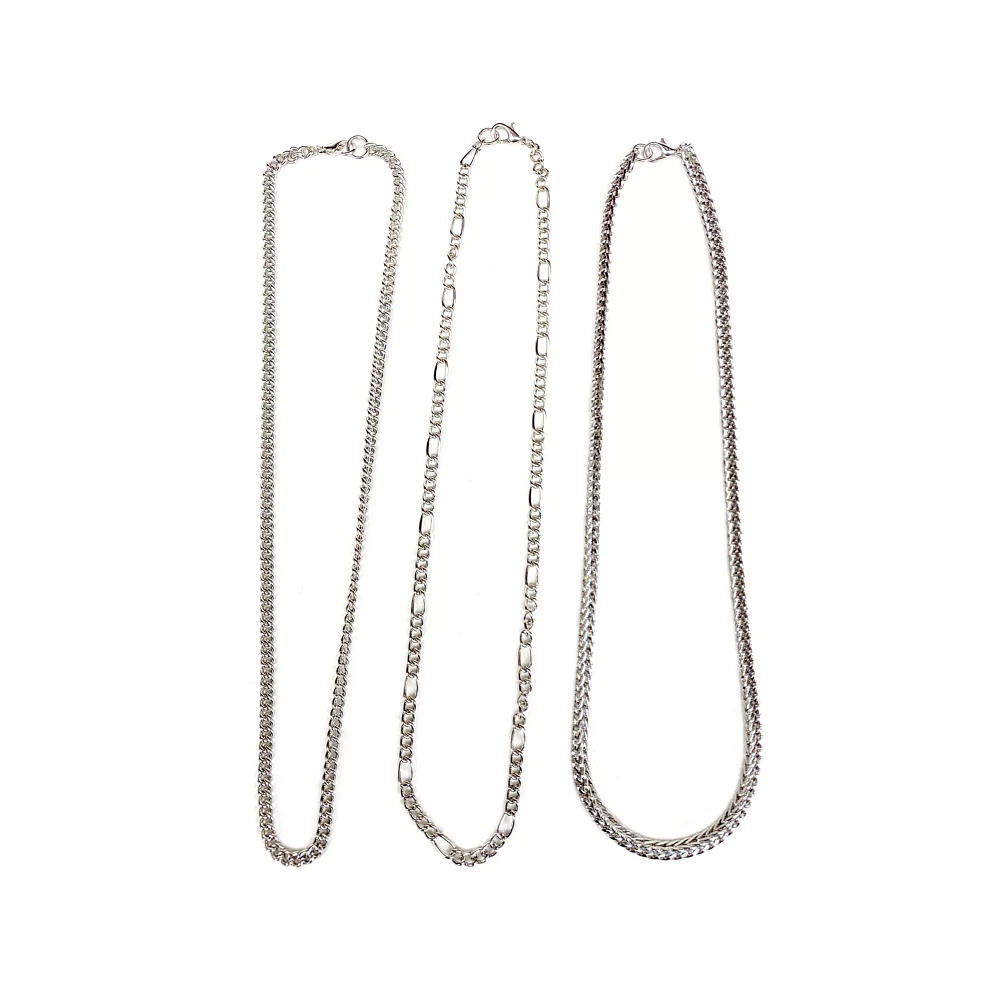 Multi-Pack Figaro Curb and Snake Chain Necklaces 3 Pack