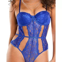 Royal Blue Lace Cutout Bodysuit