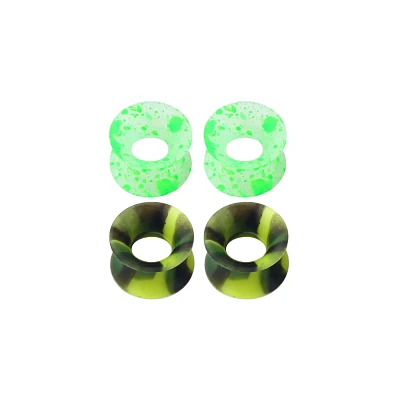 Multi-Pack Glow the Dark Green and Black Tunnel Plugs - 2 Pair