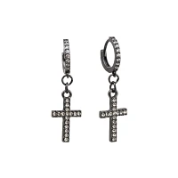 Cross Dangle Huggie Hoop Earrings - 18 Gauge