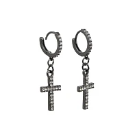 Cross Dangle Huggie Hoop Earrings - 18 Gauge