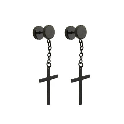 Black Cross Chain Dangle Fake Plugs - 18 Gauge
