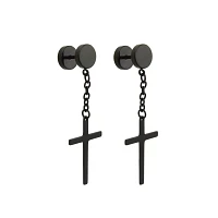Black Cross Chain Dangle Fake Plugs - 18 Gauge