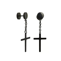 Black Cross Chain Dangle Fake Plugs - 18 Gauge