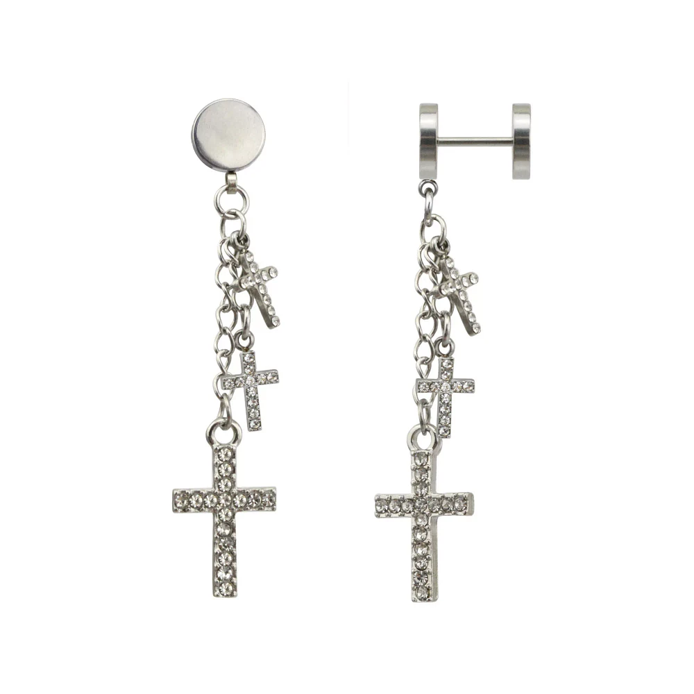 CZ Cross Dangle Fake Plugs - 18 Gauge