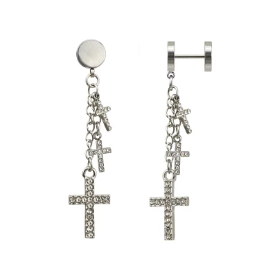 CZ Cross Dangle Fake Plugs - 18 Gauge