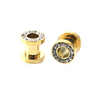 Goldtone Titanium Clear Gem Tunnel Plugs