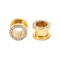 Goldtone Titanium Clear Gem Tunnel Plugs