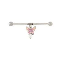 Butterfly Charm Industrial Barbell - 14 Gauge