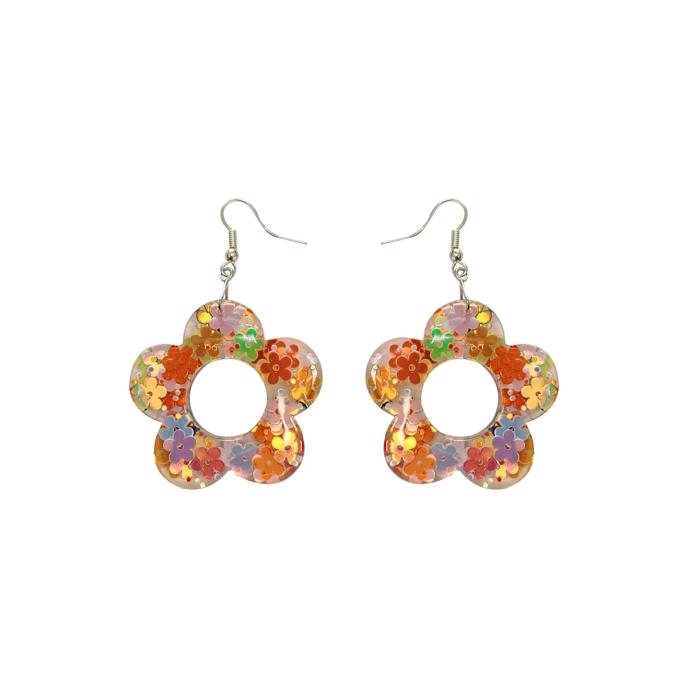Glitter Flower Dangle Earrings
