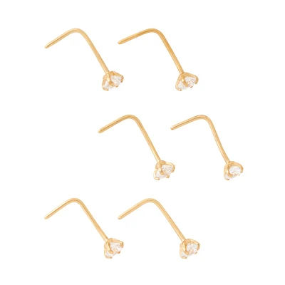 Multi-Pack Goldtone CZ L-Bend Stud Nose Rings 6 Pack